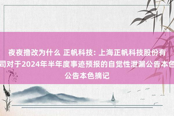 夜夜撸改为什么 正帆科技: 上海正帆科技股份有限公司对于2024年半年度事迹预报的自觉性泄漏公告本色摘记