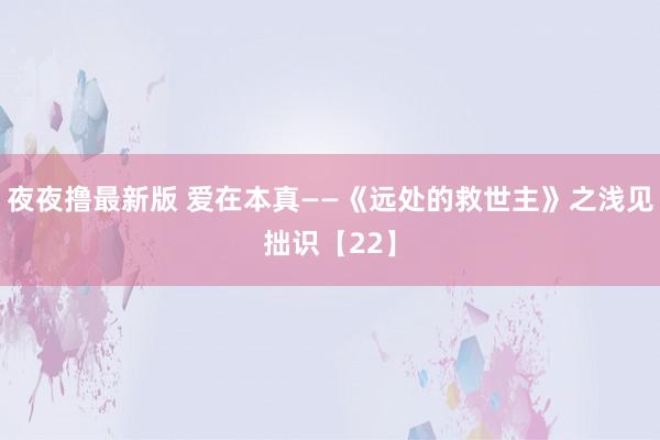 夜夜撸最新版 爱在本真——《远处的救世主》之浅见拙识【22】