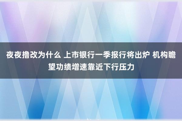 夜夜撸改为什么 上市银行一季报行将出炉 机构瞻望功绩增速靠近下行压力