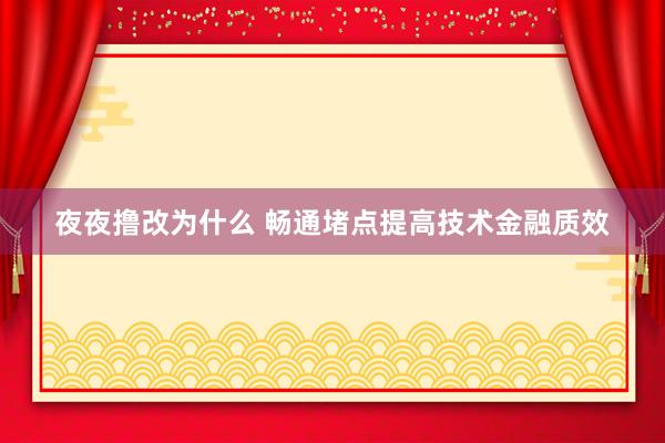 夜夜撸改为什么 畅通堵点提高技术金融质效