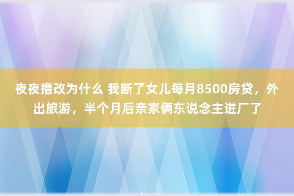 夜夜撸改为什么 我断了女儿每月8500房贷，外出旅游，半个月后亲家俩东说念主进厂了