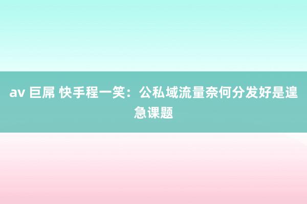 av 巨屌 快手程一笑：公私域流量奈何分发好是遑急课题